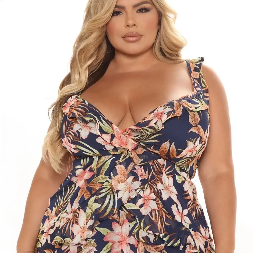 NWT Fashion Nova Paradise Feels Ruffle Mini Dress - Size 3X - Picture 2 of 16